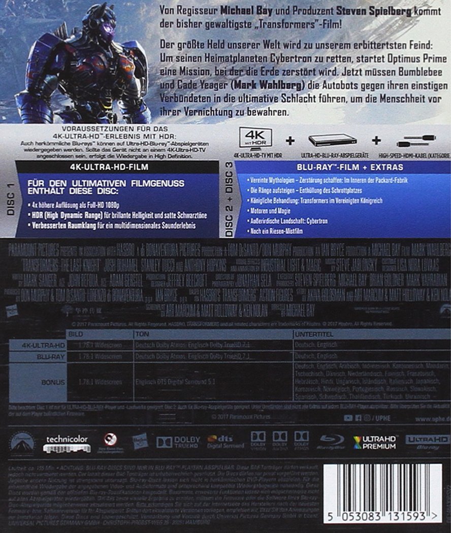Transformers 5 - The Last Knight (4K Ultra HD) (+ Blu-ray) (+ Bonus-Disc)
