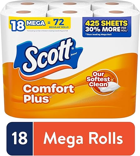 Miniatura 57 de Scott ComfortPlus - Papel higiénico, 12 rollos dobles, 231 hojas por rollo, seguro para séptico, papel higiénico de 1 capa