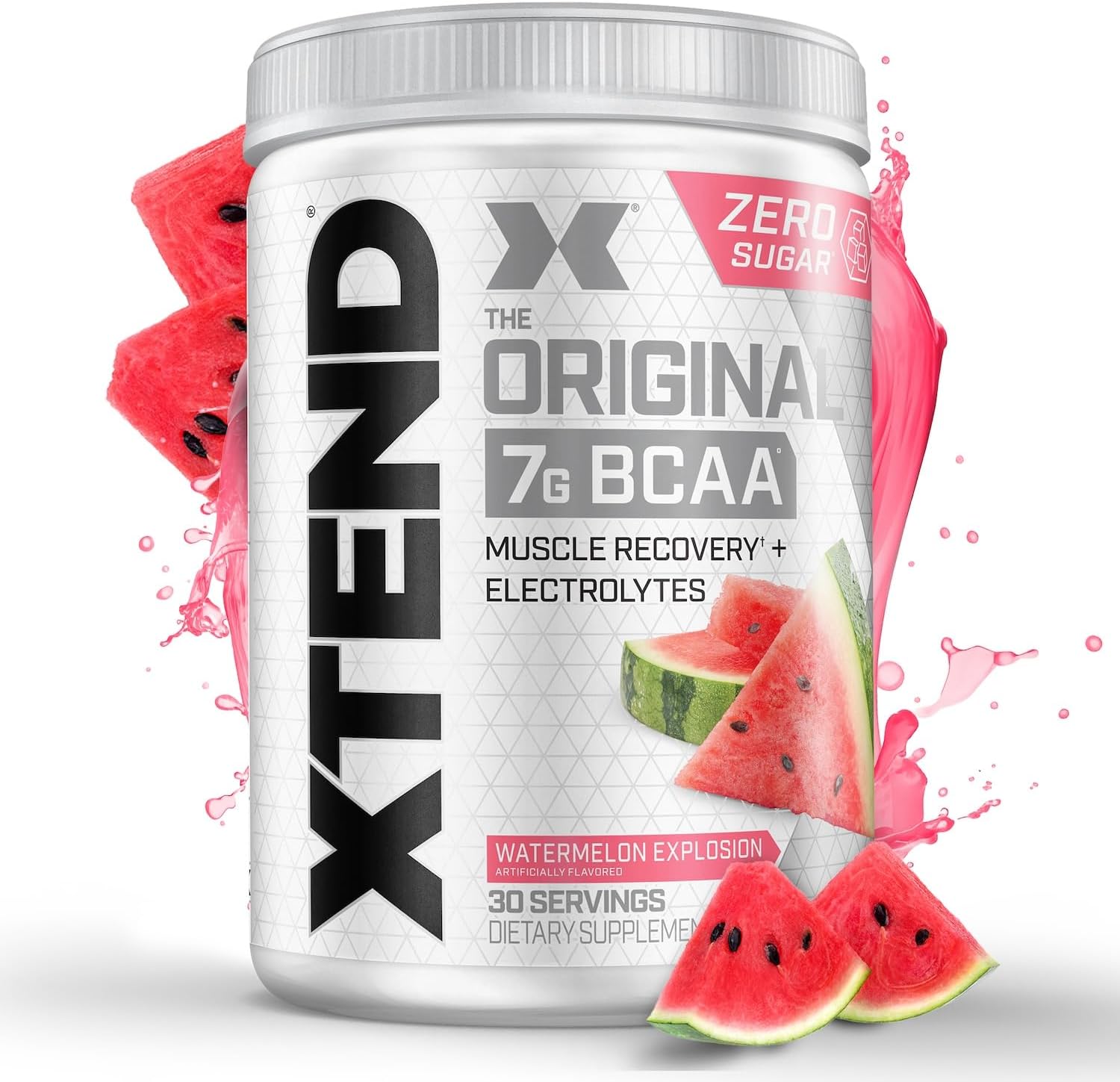 XTEND Original BCAA Powder Watermelon Explosion | ZERO CALORIE, ZERO CARB, ZERO SUGAR - Post Workout Muscle Recovery Drink with Amino Acids - 7g BCAAs for Men & Women | 30 Servings