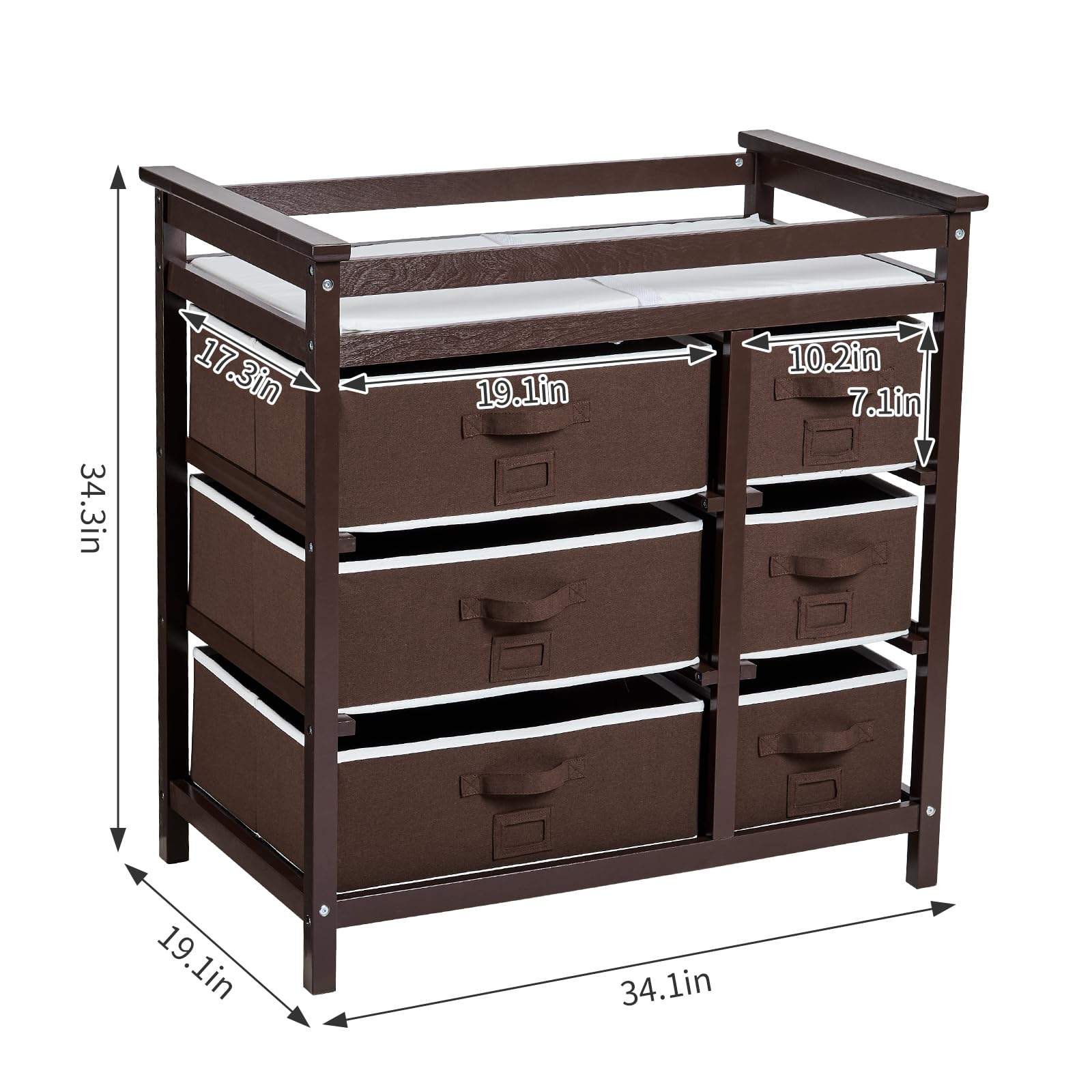 Tavolo da pannolino, con 6 cassetti spaziosi, cassettiera Bebe con fasciatoio incluso, per camerette dei bambini, 93 x 55 x 13 cm