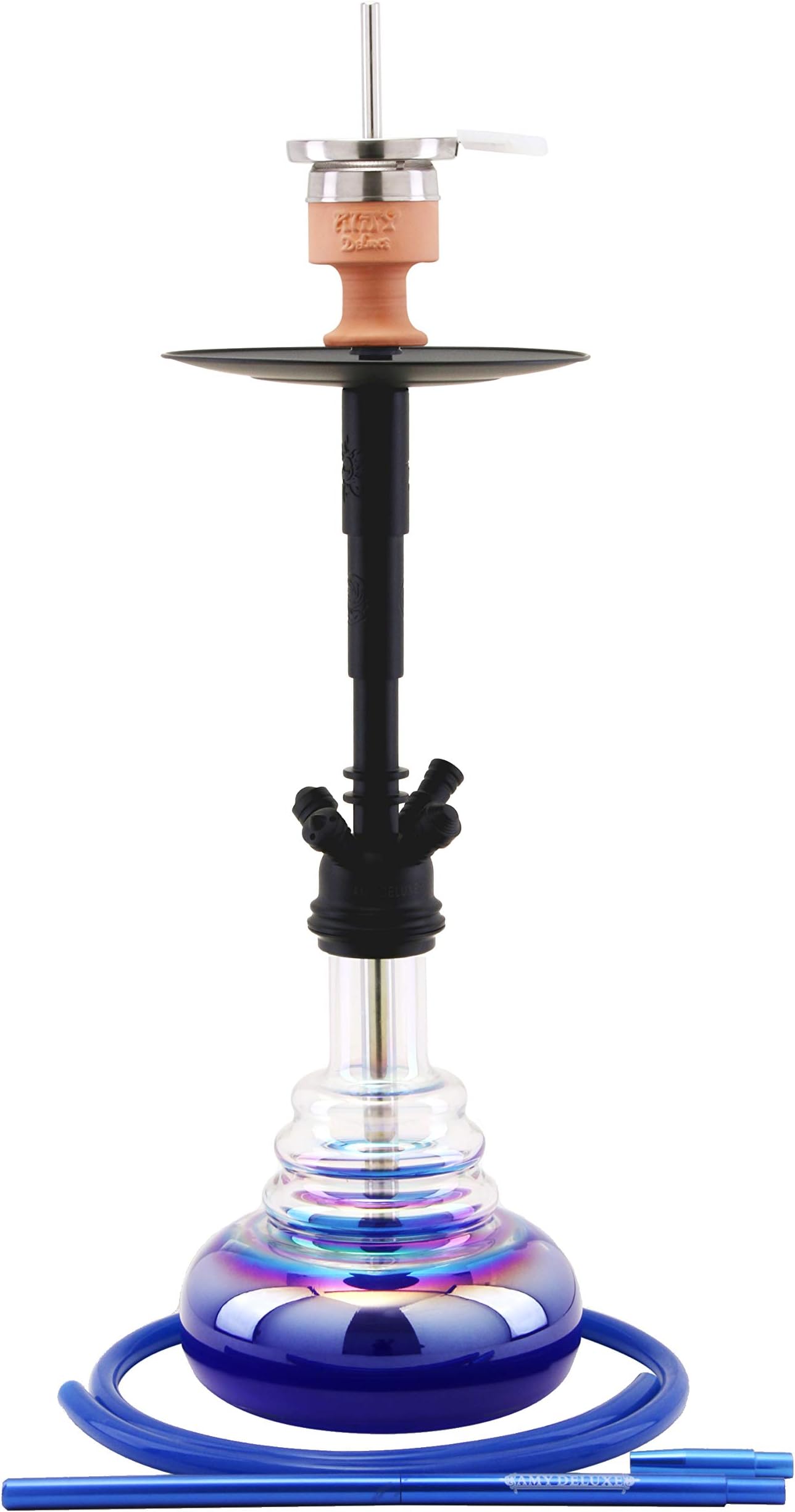 Amy Deluxe Shisha 061R Big Cloud 76 cm Blue RS PSMBK Water Pipe with Click, Chamber System and Hot-Screen Chimney Head Set