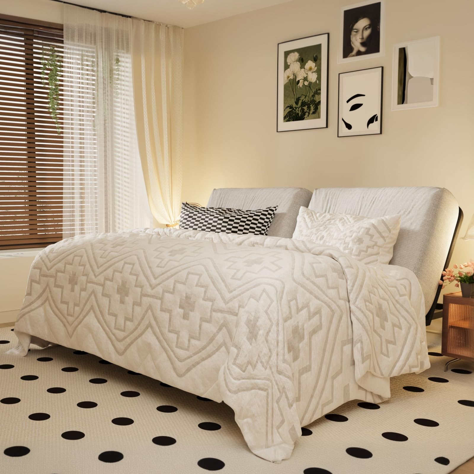 FLEXISPOT Adjustable Bed Frame Base Split King,Segmented Design,Easy Assemble,Oxford Fabric Bedspread,Wired Remote,Whisper Quiet Durable Motor,Mattress Holder.