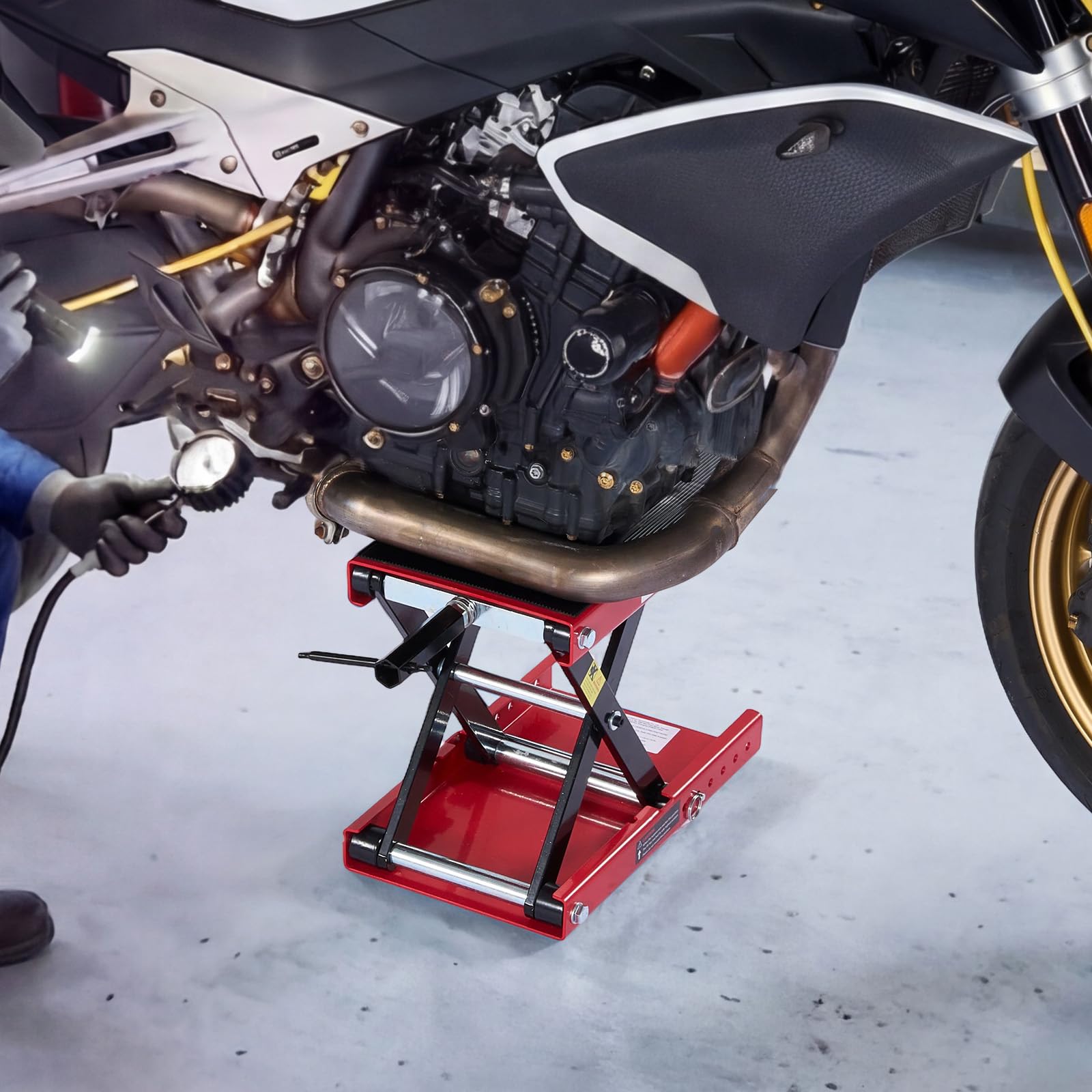 VEVOR Martinetto a Forbice per Moto, Piattaforma di Sollevamento Compatta Carico Max 499 kg, Escursione di Sollevamento 9,5-34 cm per Manutenzione Moto da Officina Garage, Sollevatore in Acciaio