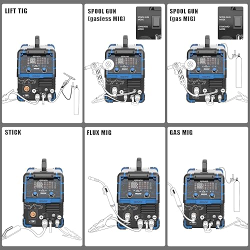 Miniatura 8 de AZZUNO Soldador MIG de Aluminio 250 Amperios, 6 en 1 Gas MIGNúcleo de Flujo sin GasElectrodoElevación TIGSoldadura por PuntosPistola de Carrete