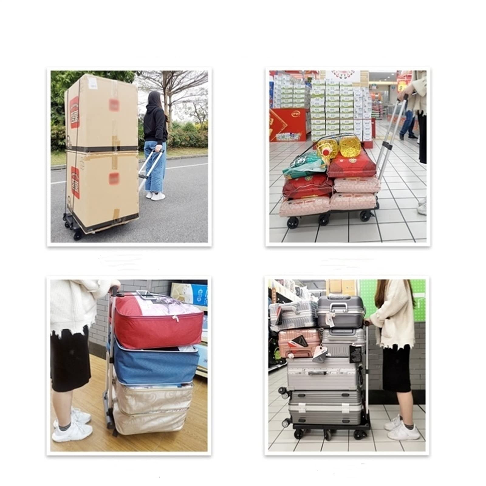 Carrello piattaforma Carrello portatile di plastica del camion della piattaforma pieghevole Carrello portatile del carrello resistente con il telaio retrattile per il bagaglio in movimento Pieghevole