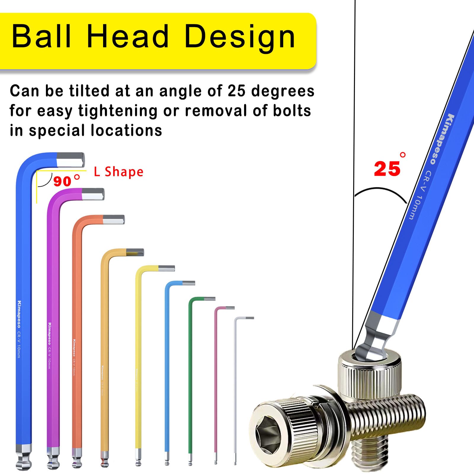 Set di 27 chiavi a brugola a braccio lungo, con estremità sferica extra lunga, set di chiavi a brugola metriche imperiali Torx con impugnatura a T metriche da 1,5 mm-10 mm, SAE 1/16-3/8, set