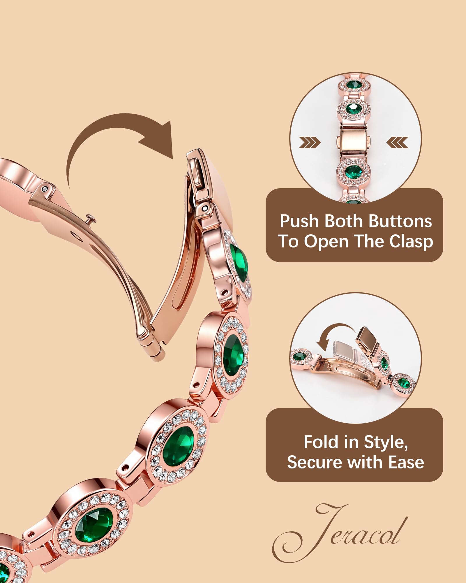 Jeracol Kupferarmband Dame, Magnetarmband mit je 4 Magneten pro Glied und kreisrunden Kristallen, 99% reines Kupfer, Schmuckgeschenk