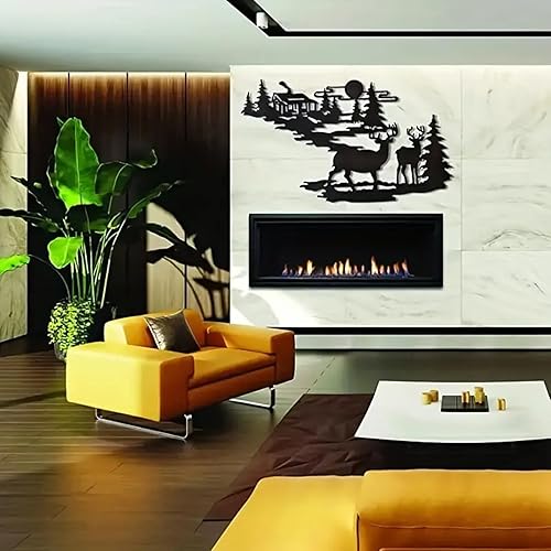 Vista 23 de ESTART Decoración de pared de metal de bosque de montaña, oso de ciervo, arte de pared de metal, decoración de caza de animales rústicos para sala