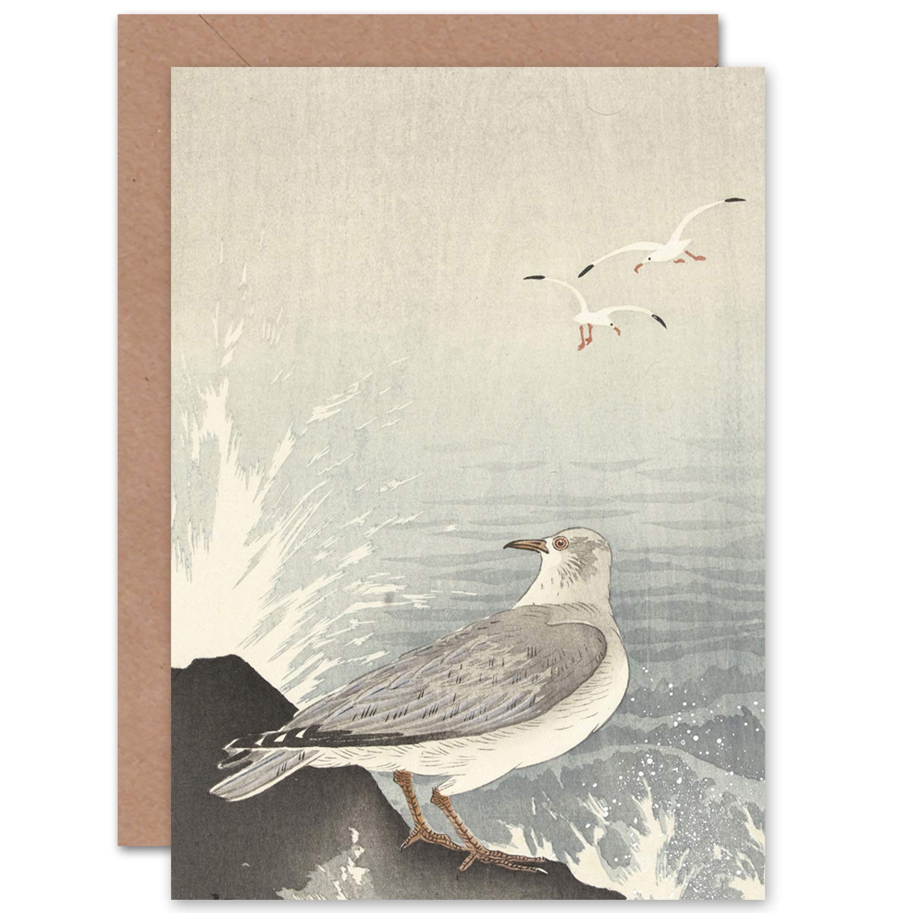 Artery8 Ohara Koson Seagull On Rock Japanese Painting Fine Art Greeting Card Plus Envelope Blank Inside