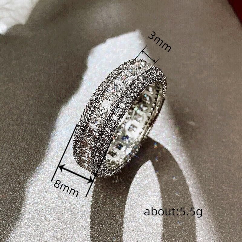 ENDLESSNESS & ETERNITY Full Eternity Hiphop Ring Cubic Zirconia CZs Emerald Cut Ring 14K White Gold Plated Wedding Band Ring - Image 2
