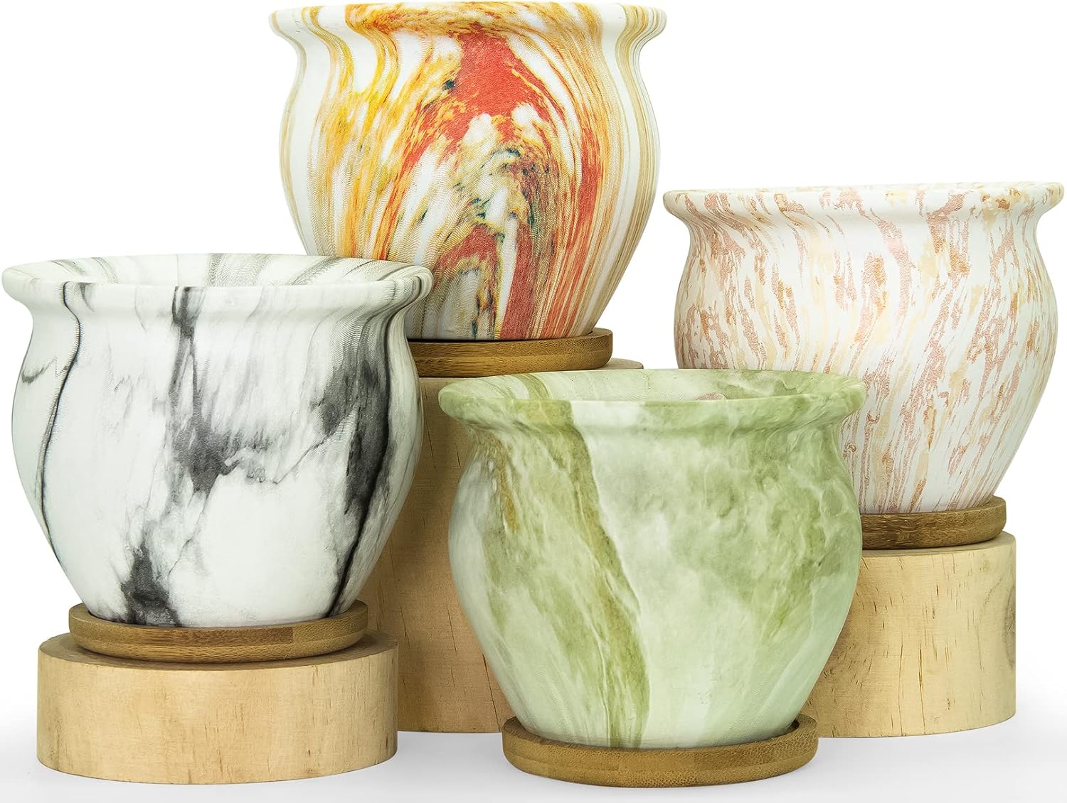 ARTKETTY Succulent Pots - 4.5 Inch Small Succulent Plant Pots with Saucers Marbling Cactus Flower Planter Ceramic Pots for Indoor Plants Set of 4