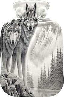 Wajiw Hot Water Bottle with Cover 2L Warm Water Bottle for Hot and Cold Compress Hot and Cold Therapies,Hand Feet Warmer,Wolf