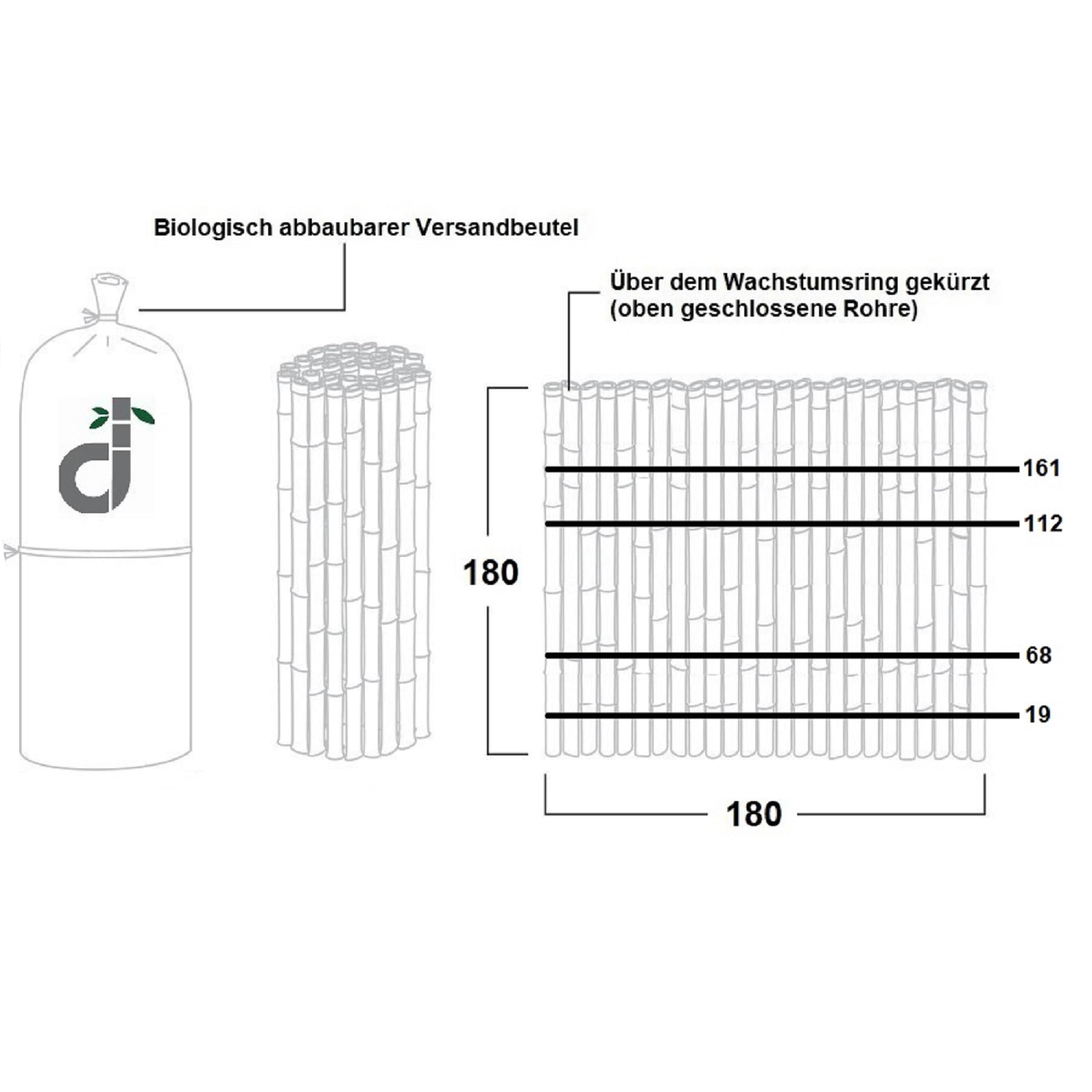 DE-COmmerce Hochwertiger Bambus Zaun Sichtschutz ATY Nigra, oben geschlossen, Rollzaun, Gartenzaun, Sichtschutzzaun für Garten, Terrasse, Balkon (HxB) 180 cm x 180 cm