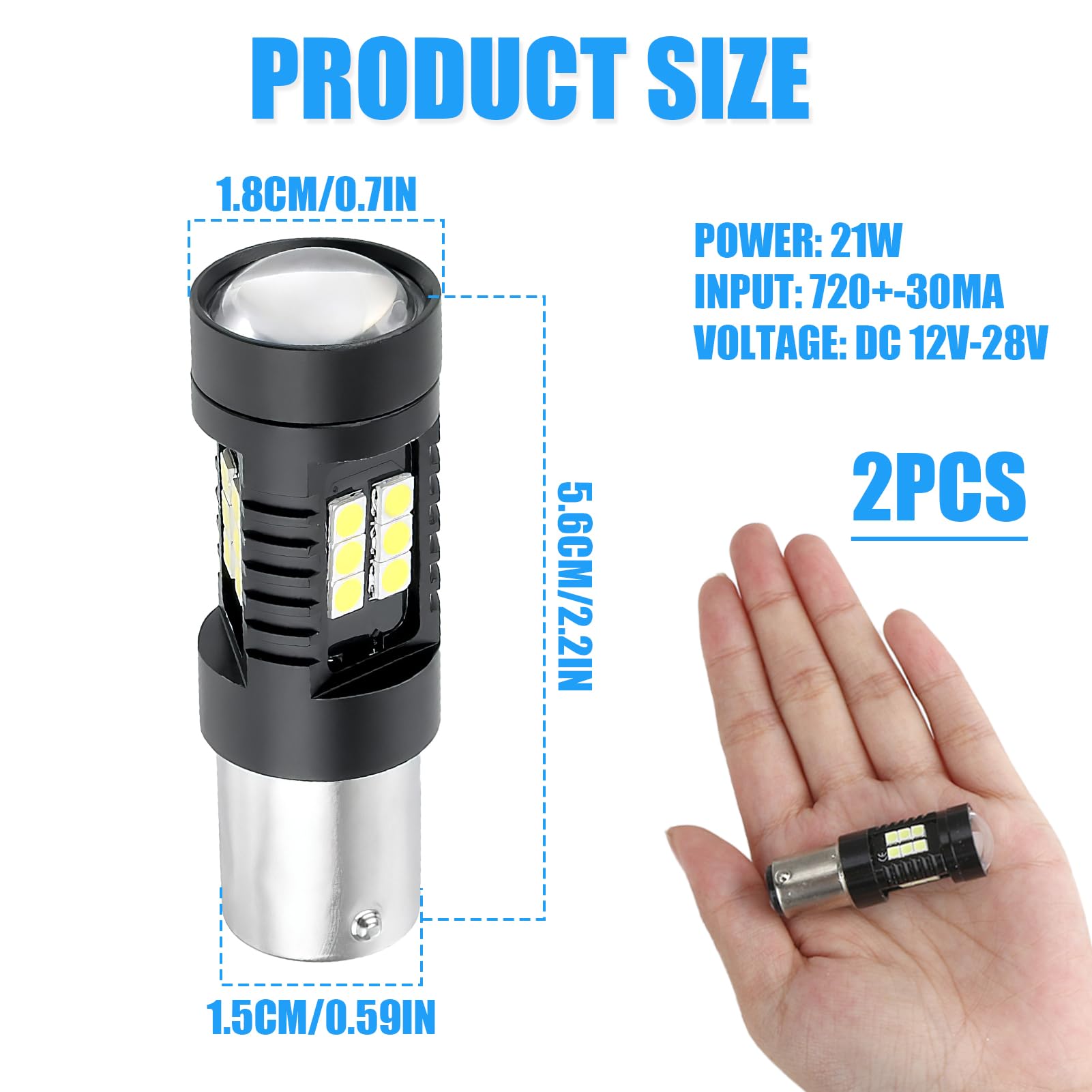 COPPIA LUCI DIURNE DRL 21 LED P21W BAY15D CANBUS, per Fiat Panda 3° 2012-2022 6000K, lampadine led auto, p21/5w led, luci di posizione a led, Illumina la strada con stile
