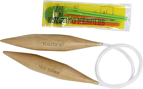 KnitPal Agujas de tejer circulares de madera gruesa de 60 pulgadas con libro electrónico adicional aguja jumbo de madera natural para hilo grueso
