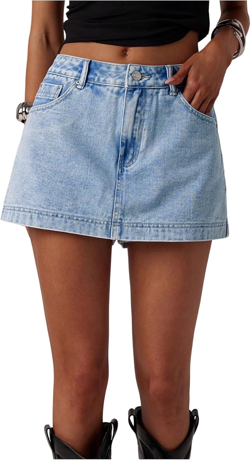 MakeMeChic Women's Jean Denim Skirt Shorts Y2k Mini Skirt Denim Skorts Streetwear