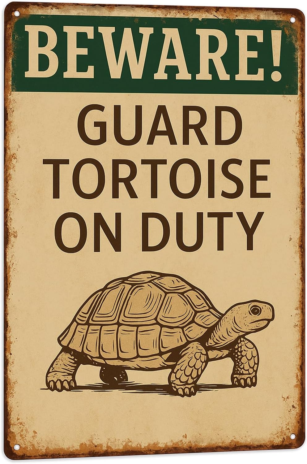 Beware Guard Tortoise On Duty Sign Funny Metal Tin Sign 8×12 inch - Tortoise Habitat Accessories Turtle House Decor Outdoor Sulcata Tortoise Enclosure Decor Gifts For Tortoise Lovers
