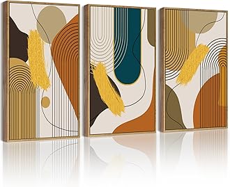 PHOPAGO 16x24in Large Boho Abstract Framed Wall Art Modern Minimalist Luxury Gold Line Artwork Kitchen Dining Room Decor Natural Framed