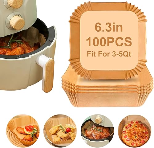 Forros desechables para freidora de aire, 100 forros de papel para freidora de aire, revestimientos de papel pergamino antiadherentes, accesorios