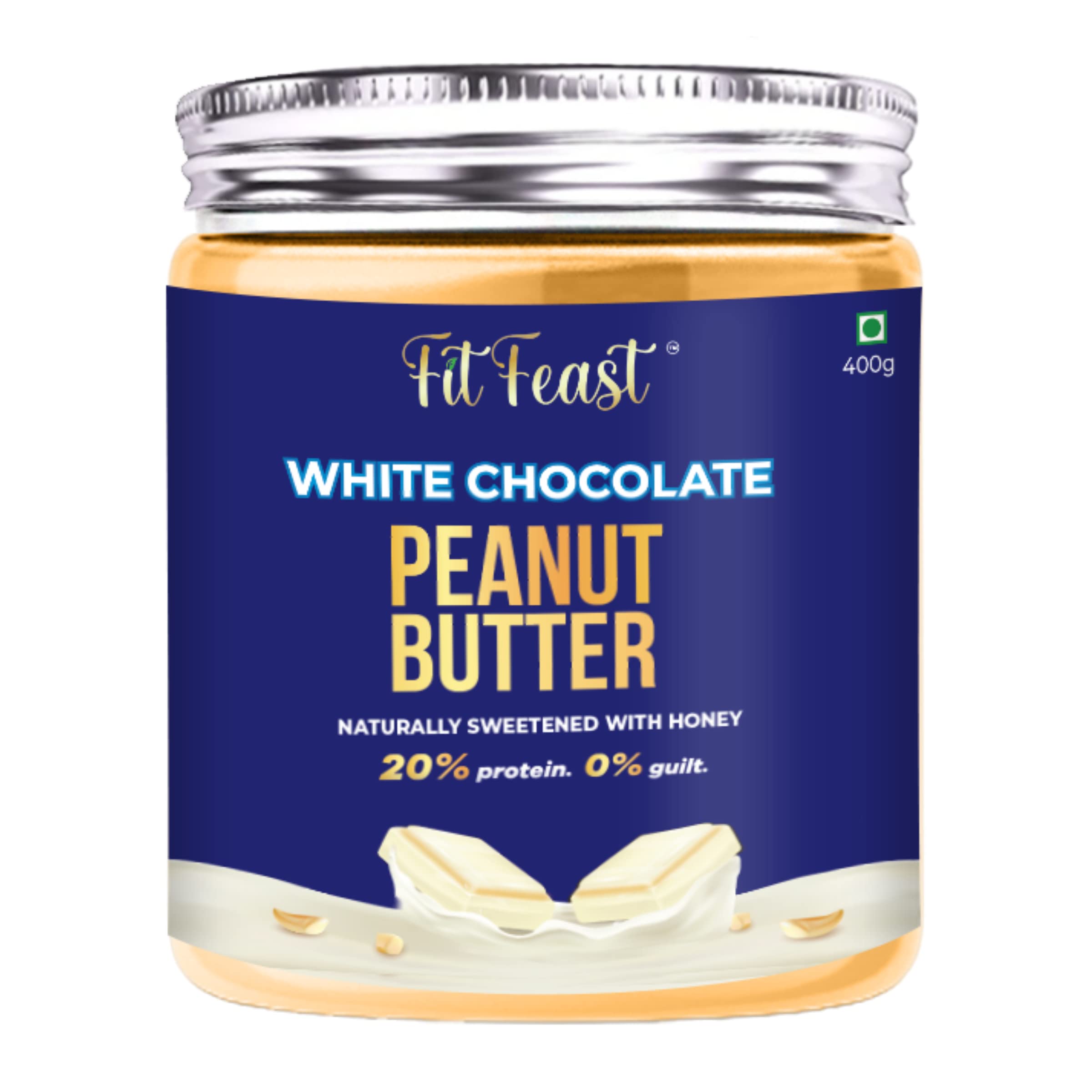 FitFeast Chocolate Peanut Butter | 400g Each | Pack of 2 | Delicious Nut Butter | No Trans Fats | No Cholesterol | Sweetened with Dates/Honey | Antioxidant-Rich | As Seen on Shark Tank (Pack of 2, White Chocolate)