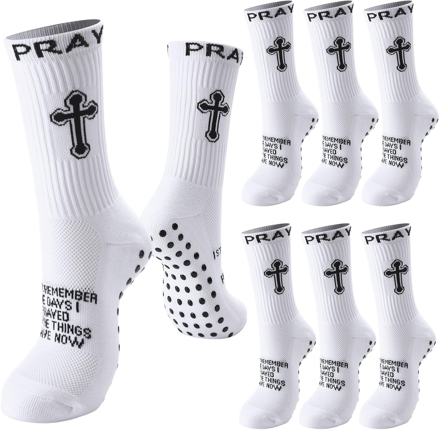 Jetec 4 Pairs Christian Cross Socks Cross Grip Soccer Sock Anti Slip with Bible Verse Card I Still Remember The Day I Pray for Men Dad Husband Birthday Easter Religious Gifts