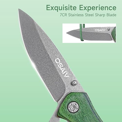 Miniatura 8 de OSAIV Cuchillo de madera plegable de bolsillo, velocidad segura de apertura asistida por resorte, cuchillos tácticos EDC con bloqueo de forro,