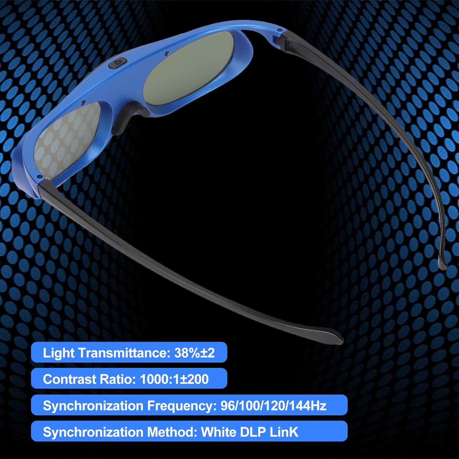 DLP 3D Glasses, 3D Active Shutter Glasses, Compatible with 96Hz-144Hz, USB Rechargeable, Left and Right Eye Rotation, High Compatibility, Comes with Wiping Cloth, for 3D Projectors