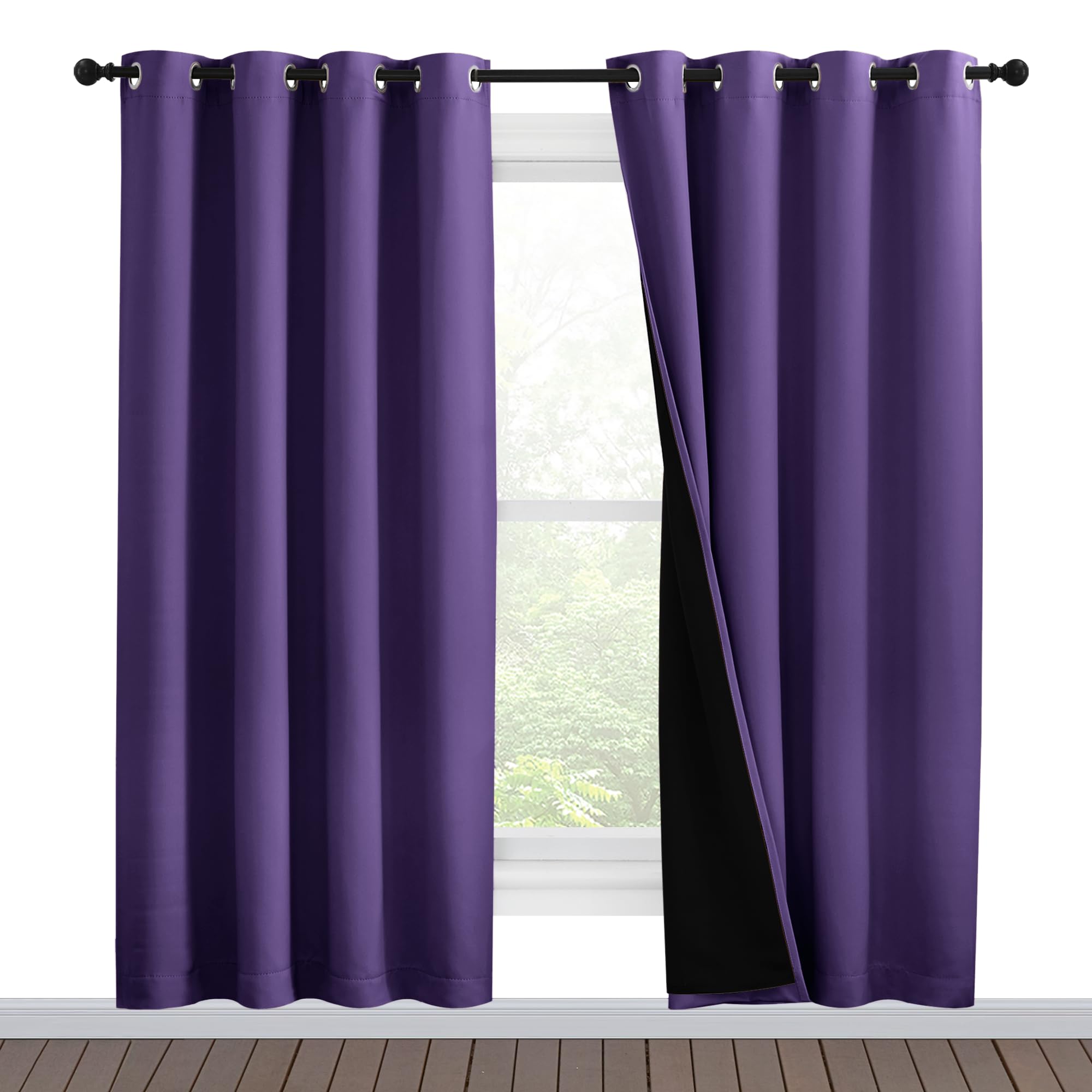 NICETOWN Lilac Purple Full Shade Curtain Panels, Pair of Energy Smart &amp; Noise Blocking Out Blackout Drapes for Dining Room Window, Thermal Insulated Guest Room Lined Window Dressing, 55 x 78 inch
