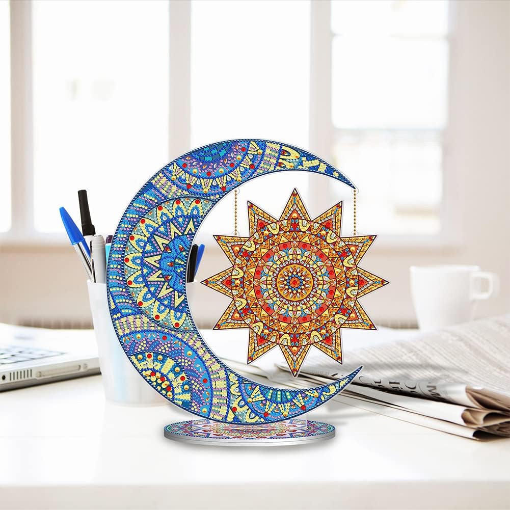 C'eitura 2D/Flat Acrylic Special Shaped Sun & Moon DIY Double-Sided Desktop Diamond Art Painting Kit, Celestial Home Office Decor, Yin Yang Balance Craft for Adults Beginners