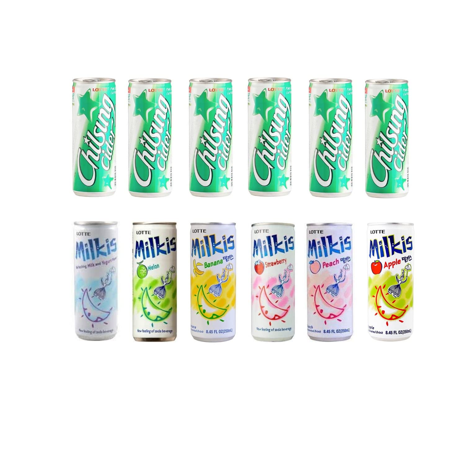 Korean Soft Drink Variety Multi-Pack by Lotte (Milkis, Chilsung Cider) (Variety No 4)