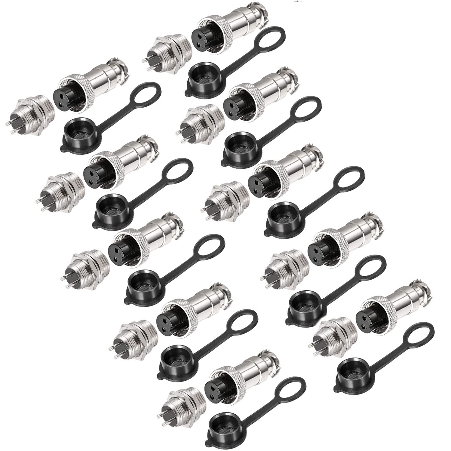 GX12 Connecteur Aviation 2 Broches Mâle Femelle 5A 12mm Métal Panneau Capuchon Caoutchouc 20 Pcs