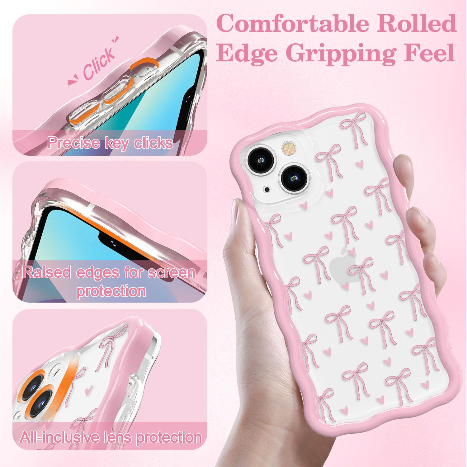 Amazon.co.jp: QLTYPRI iPhone 14 Plus/15 Plus用 ピンクのリボン