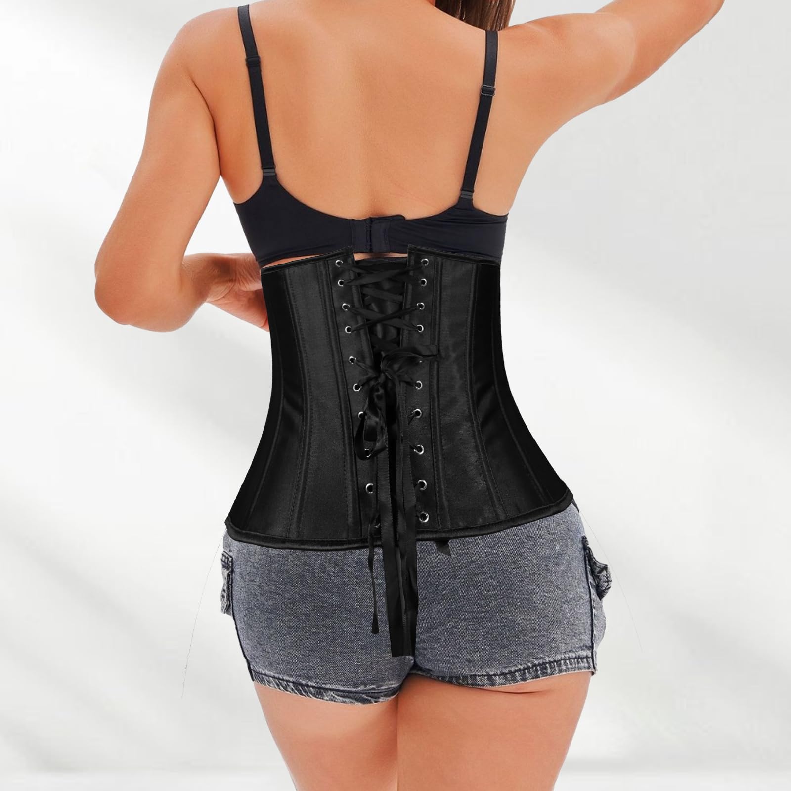 SHEKINI Elegante Corsetto Sottoseno Donna Underbust Waist Trainer in Raso Bustino Body Shaper Stringivita Modellante Dimagrante con G-String
