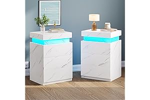 Modern White Marble LED Nightstands with Charging Station