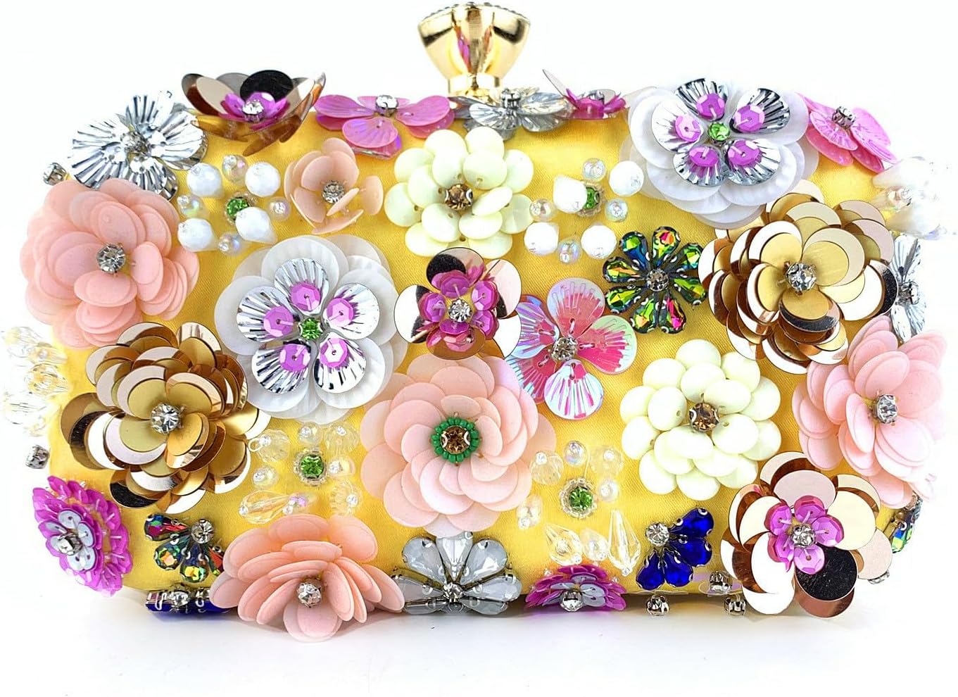 ASkinds Flower Evening Bag Colorful Floral Clutch Purse 3D Flower Chain Handbag for Women Wedding Bridal Prom Party(Yellow)