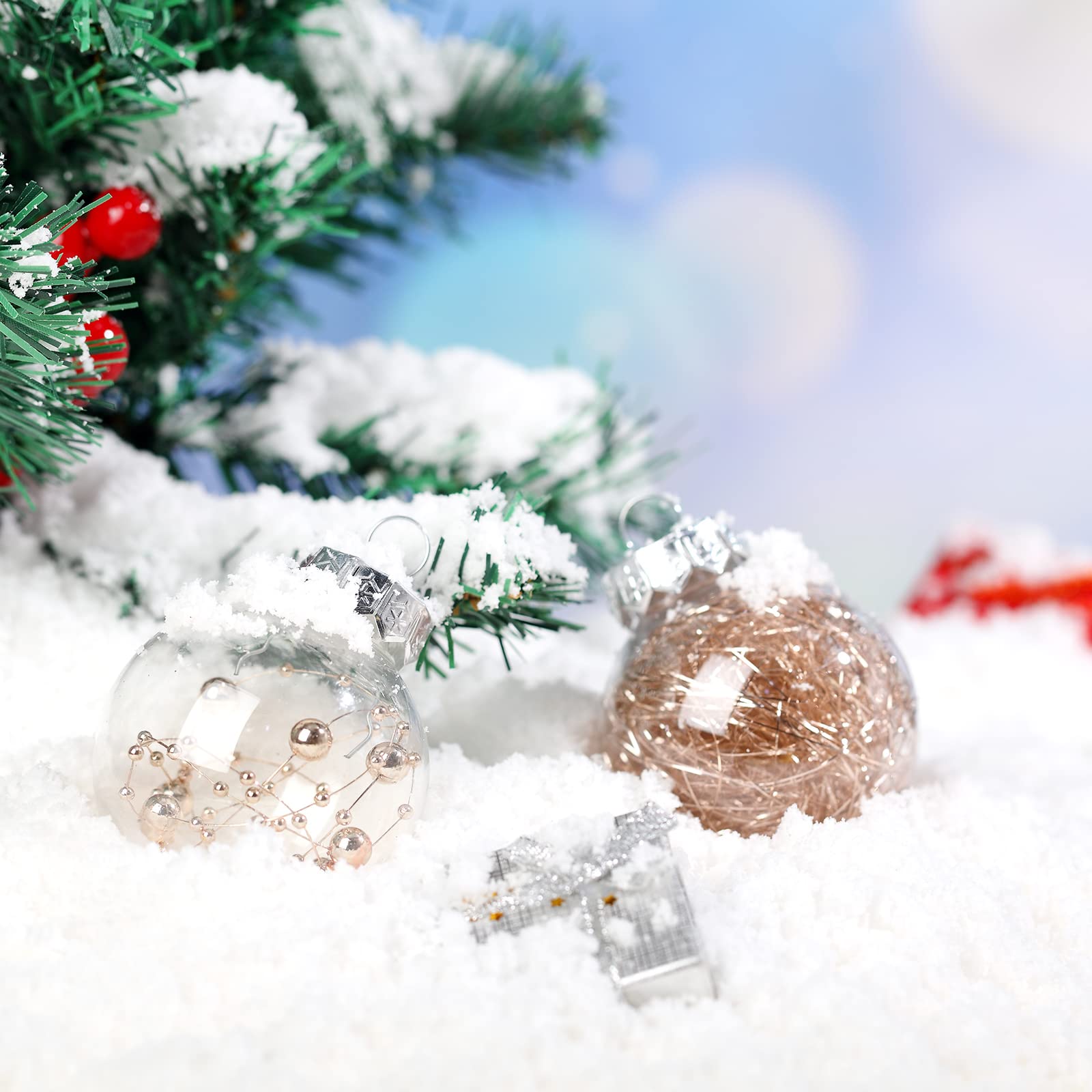 Lot de 24 boules de Noël en plastique incassable avec une étoile de sapin de Noël pour Noël, Nouvel An, mariage, maison, vacances, décoration de fête (champagne doré)