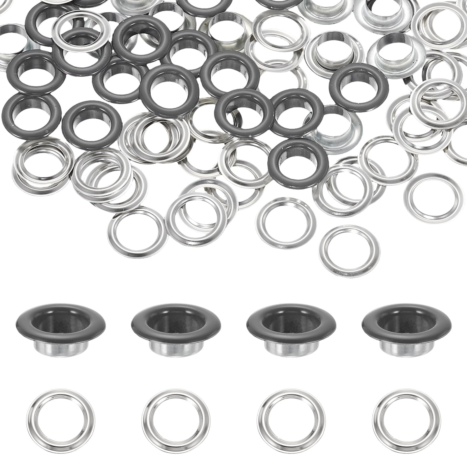 sourcing map 120 Pcs Grommets Eyelets, 10 mm Round Grommets Kit Metal Eyelets with Washers Leather Working Tools for DIY Crafts Making Clothes Bags Shoes Belts Canvas, Gray