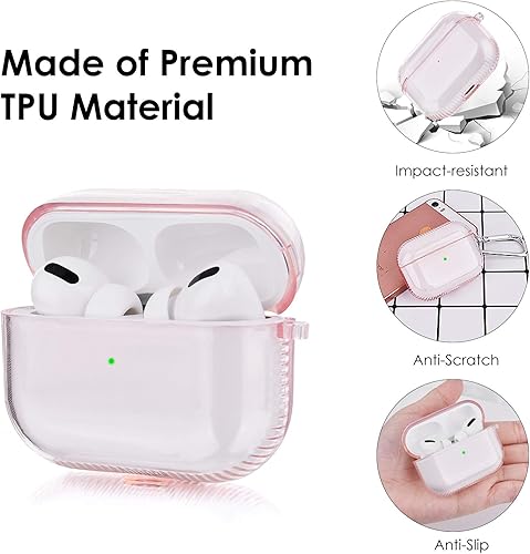 Vista 45 de KOREDA Funda para AirPod Pro de 2ª/1ª generación, funda protectora transparente de TPU suave y transparente a prueba de golpes, diseñada con llavero