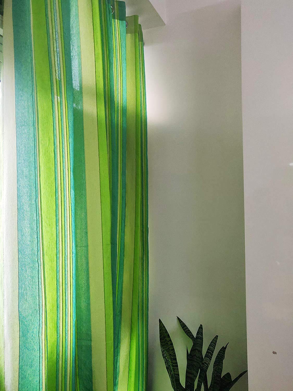 RANGBHAR Handloom Cotton Semi Sheer Curtains For Door, Cotton Curtains 8 Feet Long Set Of 2 With Eyelets, (Green, Door-8 Feet X 4 Feet)