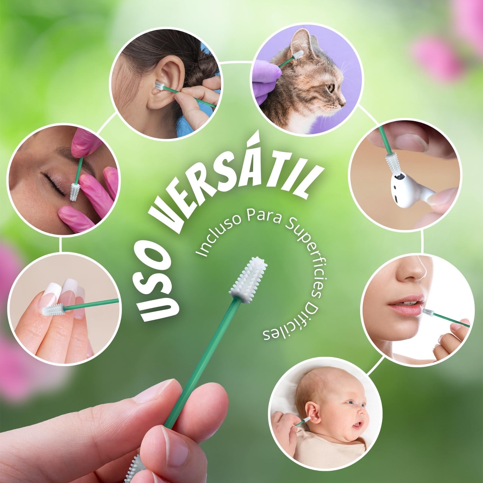 Bastoncillo Oídos Reutilizable OVERPLANT® | Hisopo Algodón Silicona | Alternativa Sostenible | Cero Residuos & Fácil de Limpiar | Q-Tips Reutilizables | Limpieza de Oídos | Incluye Estuche Viaje