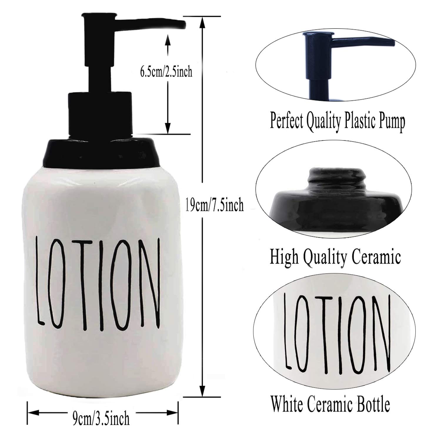 2 Pack Ceramics Lotion and Soap Dispenser Set for Kitchen and Bathroom, Modern Farmhouse, Perfect for Counter Décor, Refillable Liquid Hand Soap Dispenser (Lotion + SOAP)
