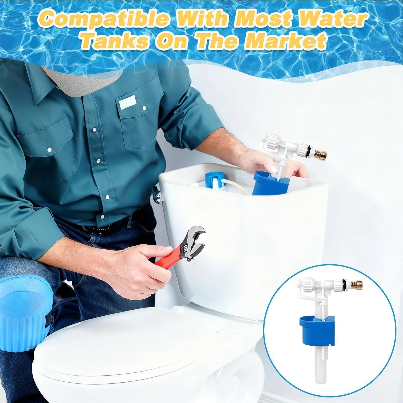 Kit di ricambio per valvola di riempimento WC, facile da installare valvole 'acqua a prova di perdite, 27 x 15 cm, valvola di riempimento del serbatoio del WC, valvole di controllo 'acqua