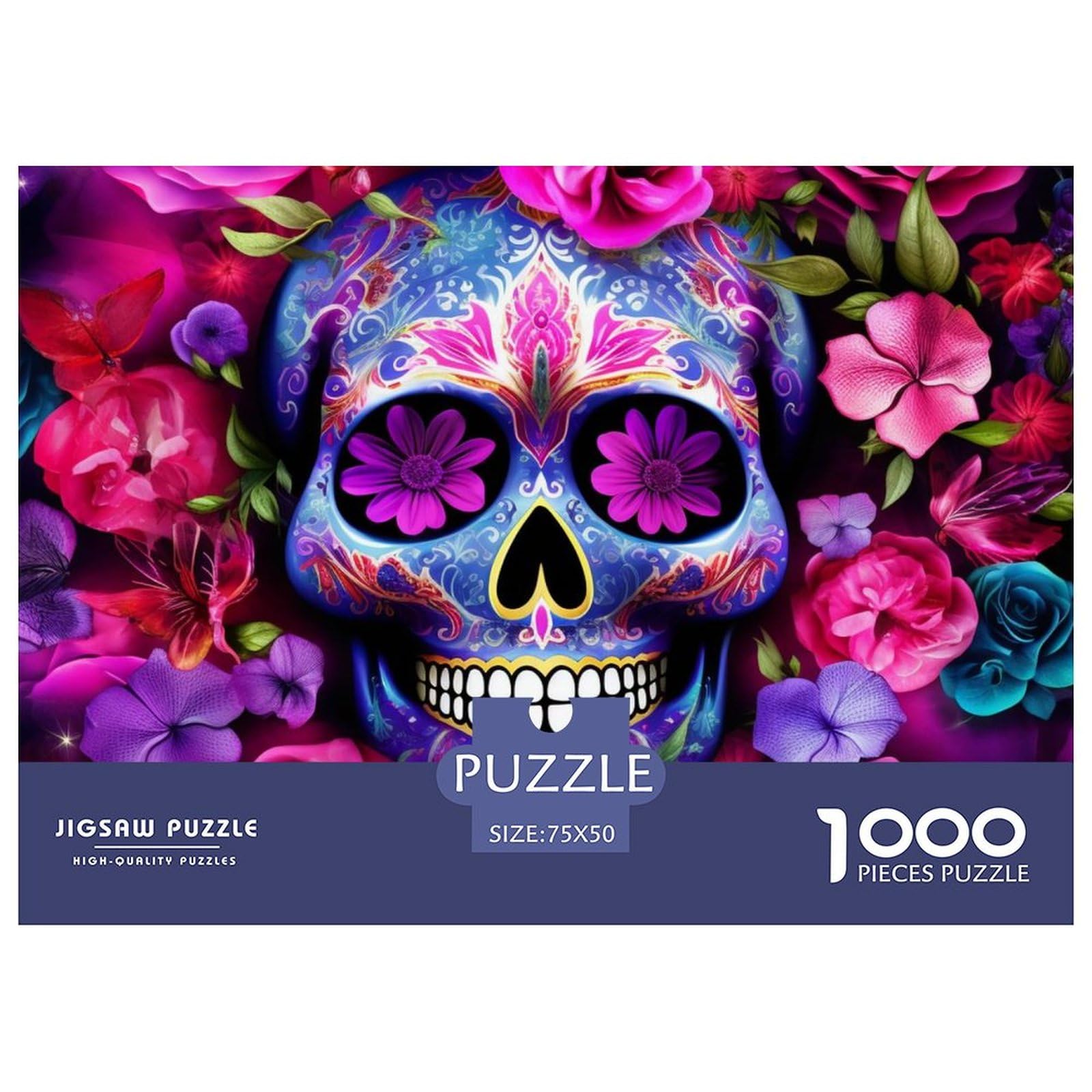 LIZELUO 1000 Teile Holz-Puzzle – Blumen & Totenköpfe Design, 75x50 Cm, Für Erwachsene & Kinder
