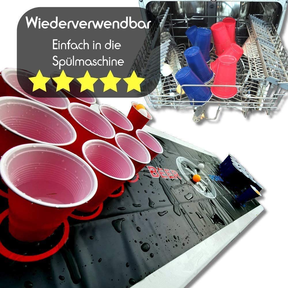 Set Complet Beer Pong - Tapis 180x60 Cm, 22 Tasses, 6 Balles, Règles, Pour Fêtes Intérieur/extérieur - 7