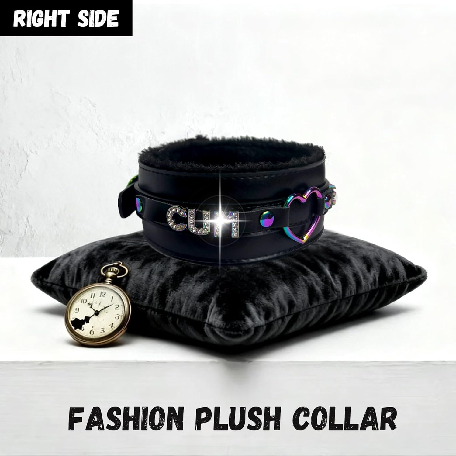 paloli Furry Heart O-Ring Choker for Women, Adjustable Gothic Punk Plush Leather Necklace - Image 3