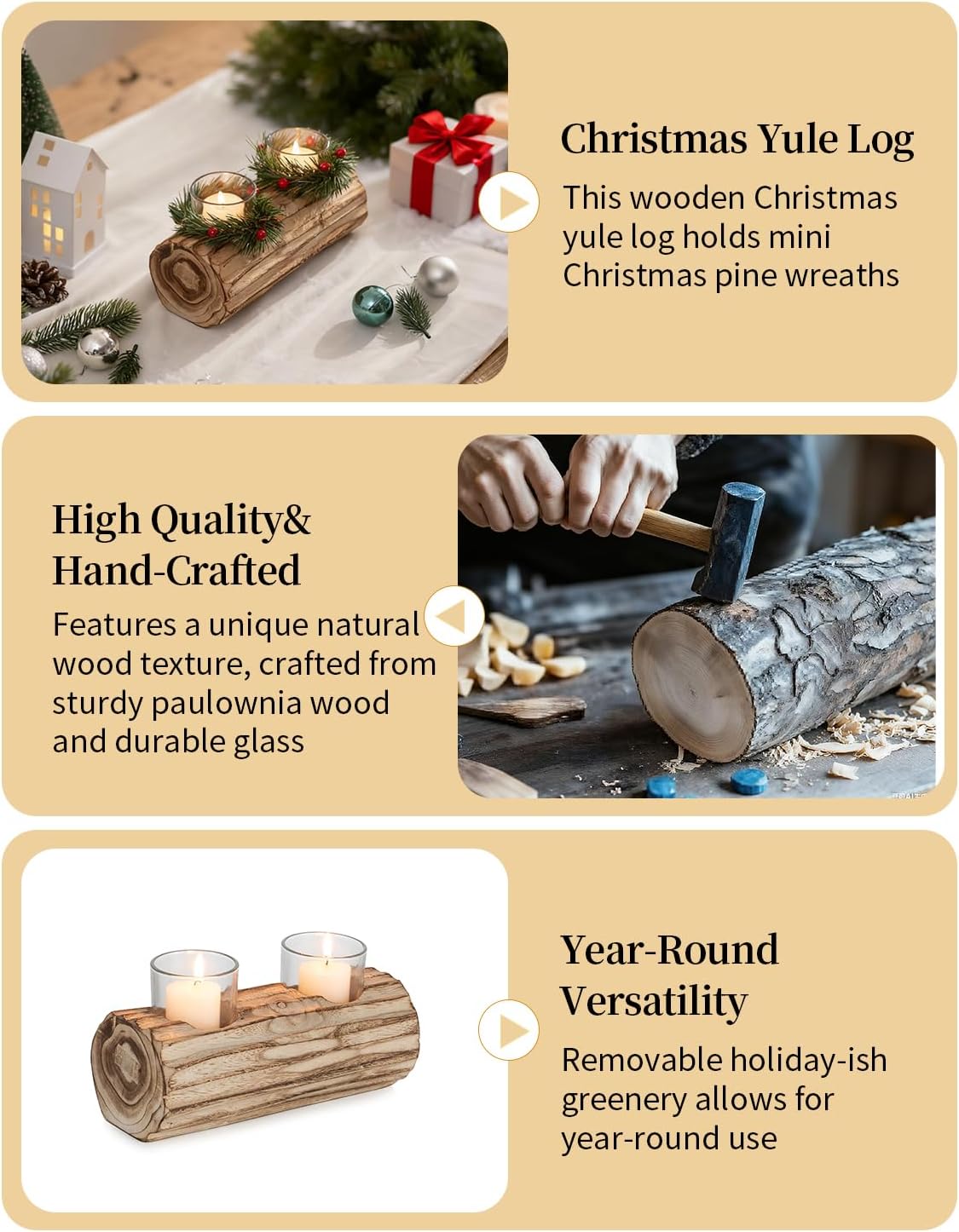 Romadedi Candle Holder Christmas Centerpiece Decoration - Wood Tealight Holders with Mini Wreaths Yule Log Tea Light Coffee Table Table Rustic Farmhouse Home Decor Gift