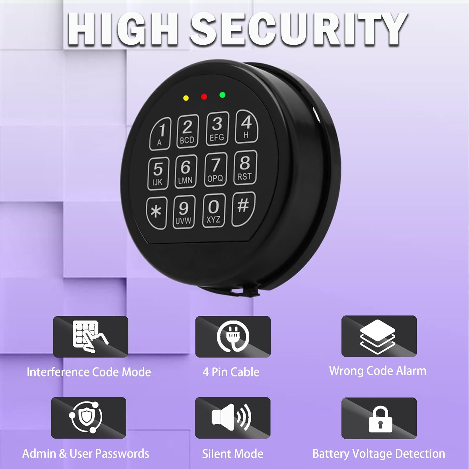 Gun Safe Black Keypad with Solenoid Lock, Electronic Lock for Fireproof Safe Box