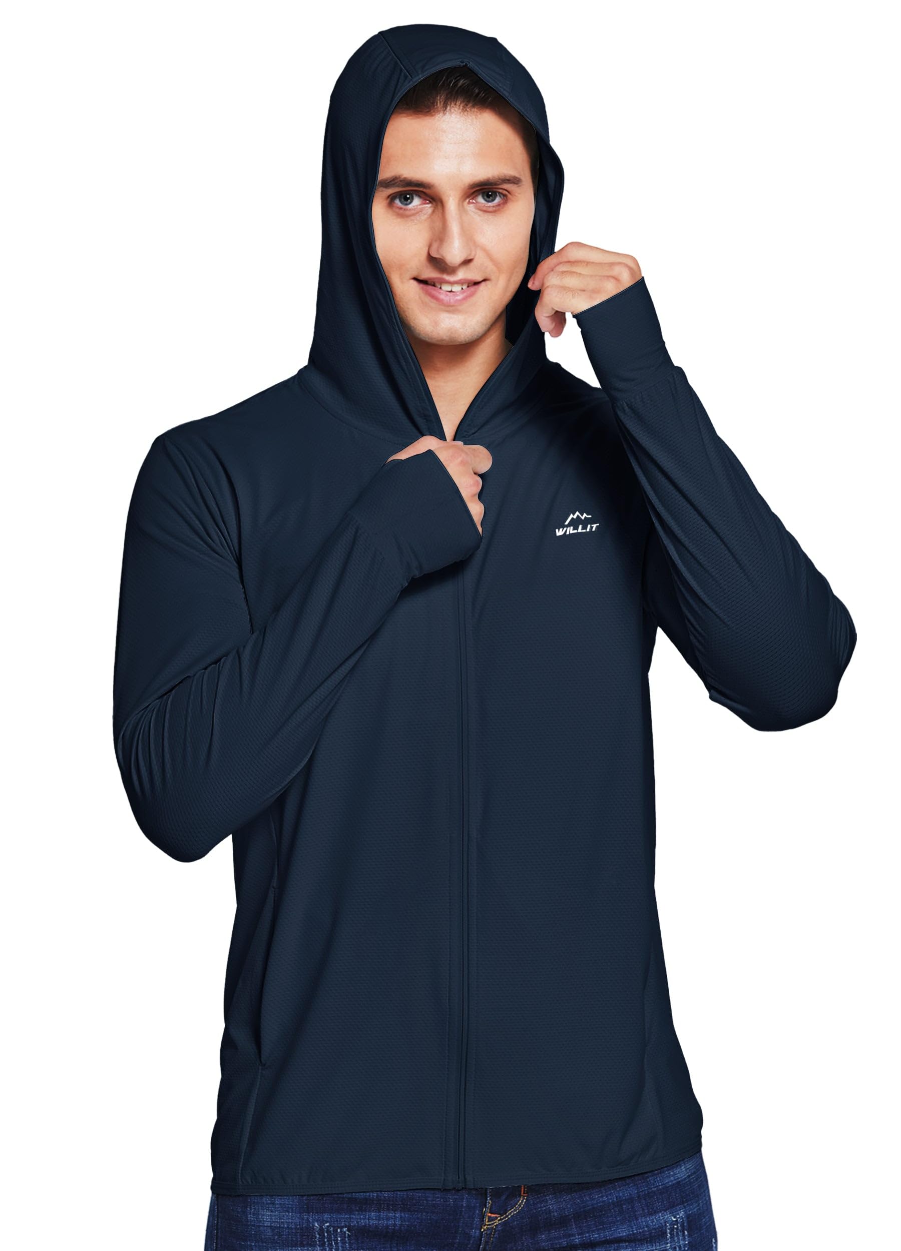 Willit Men's UPF 50+ Light Jacket Sun Protection Hooded SPF UV Jacket Hiking Fishing Shirt Long Sleeve Full Zip