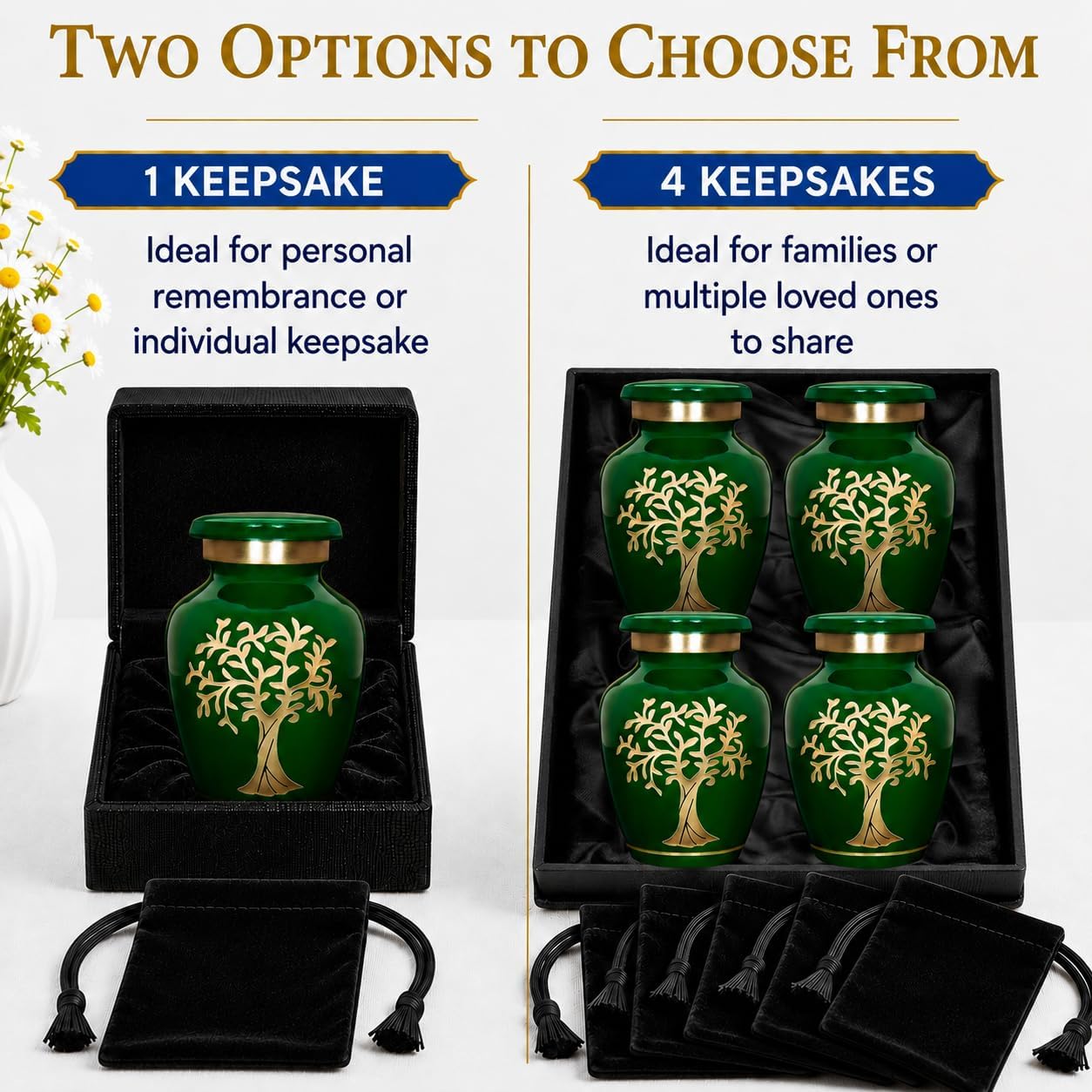 Trupoint Memorials Small Urns for Human Ashes Keepsake, Tree of Life Decorative Mini Cremation Urn for Adult Men & Women, Set of 4, Dark Green image 3