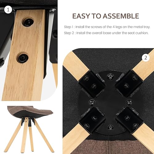 Miniatura 6 de Mid-Century - Juego de 2 sillas de comedor modernas, sillas de cocina tapizadas con respaldo alto con asiento de tela de lino copetudo, patas de